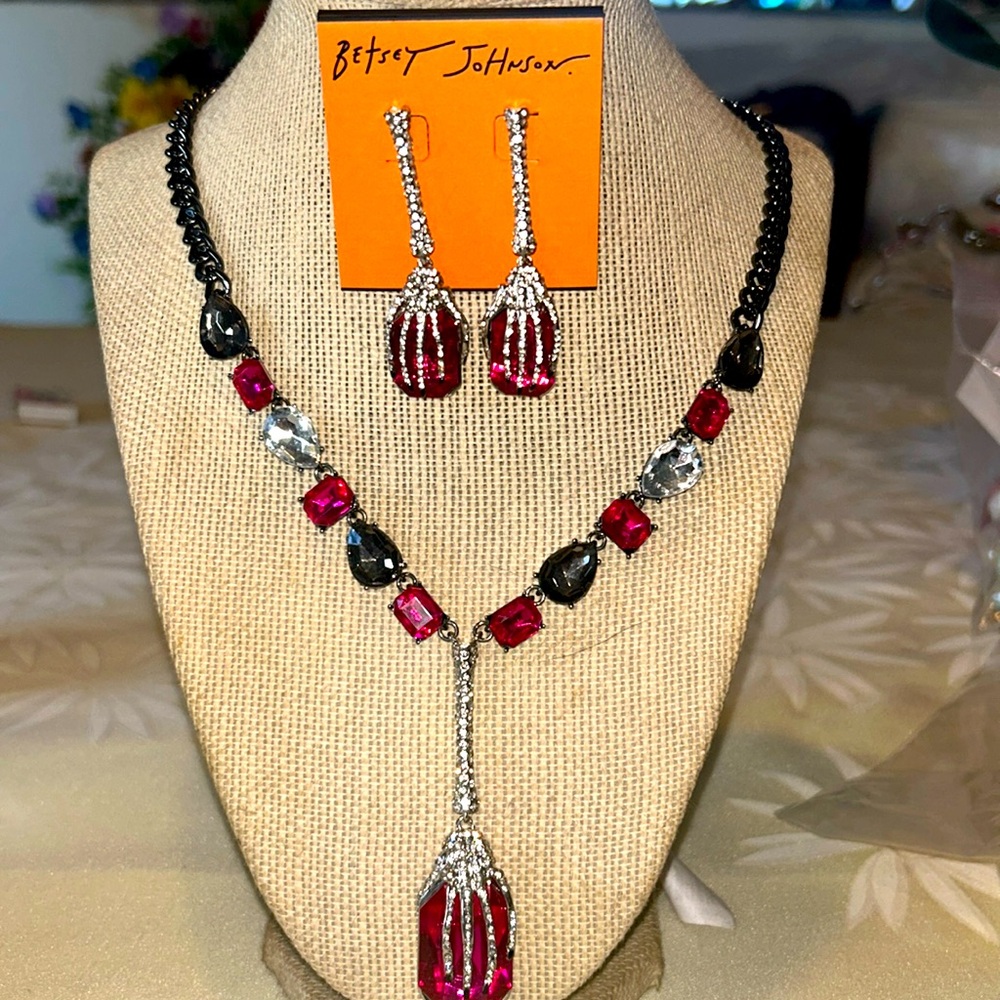 Betsey Johnson Pink and Silver Skeleton Jewelry Set